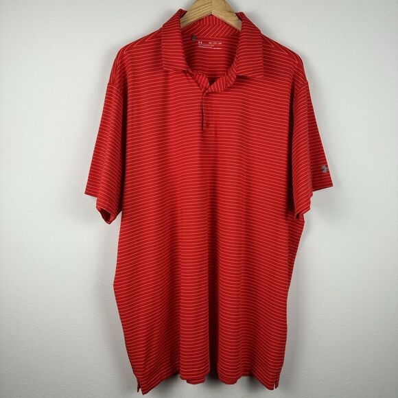 Under Armour Polo Shirts Men's Size 3XL Red Stripe Logo Heat Gear Loose Fit Golf - Picture 1 of 5